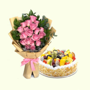 Pink-Roses-with-Fruit-Cake